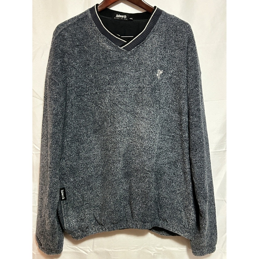 Ashworth Men XXL V-Neck Golf Pullover‎ Marled Grey VTG Made in USA Lined Sweater